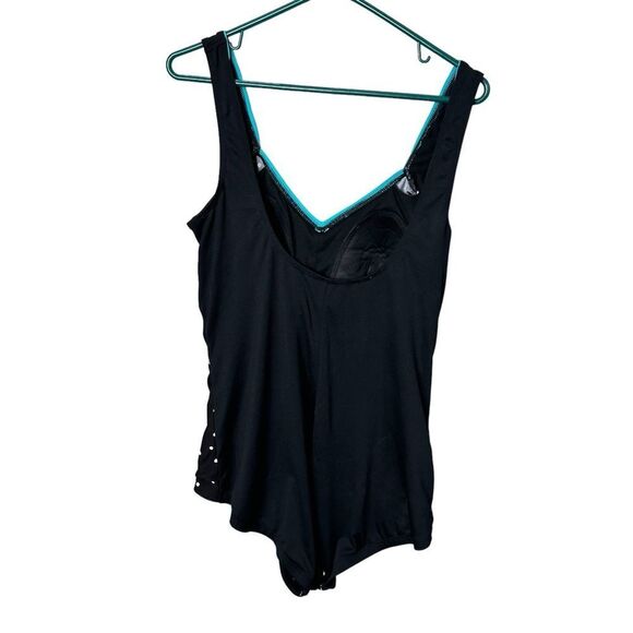 Vintage Gabar polka dot one piece swimsuit size 18 black & white teal blue - Picture 10 of 12